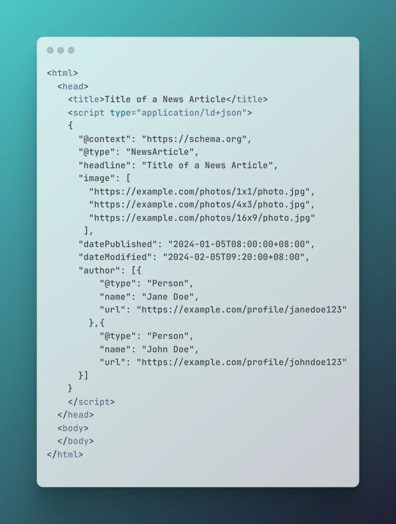 Sample JSON-LD structured data format